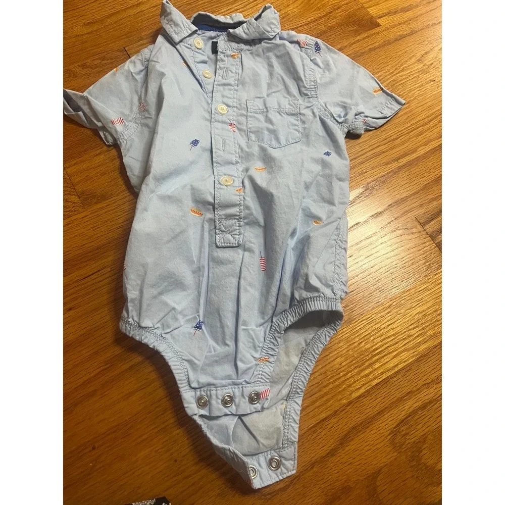OshKosh Bgosh Baby Boys 18M Red White Blue Short Sleeve Bodysuit Shirt